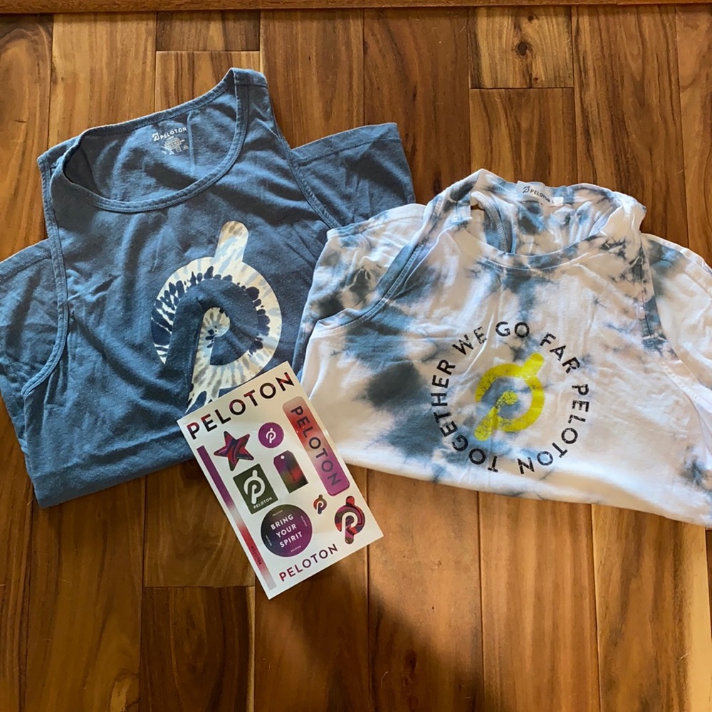 Lot of Peloton tanks + stickers! Size large!